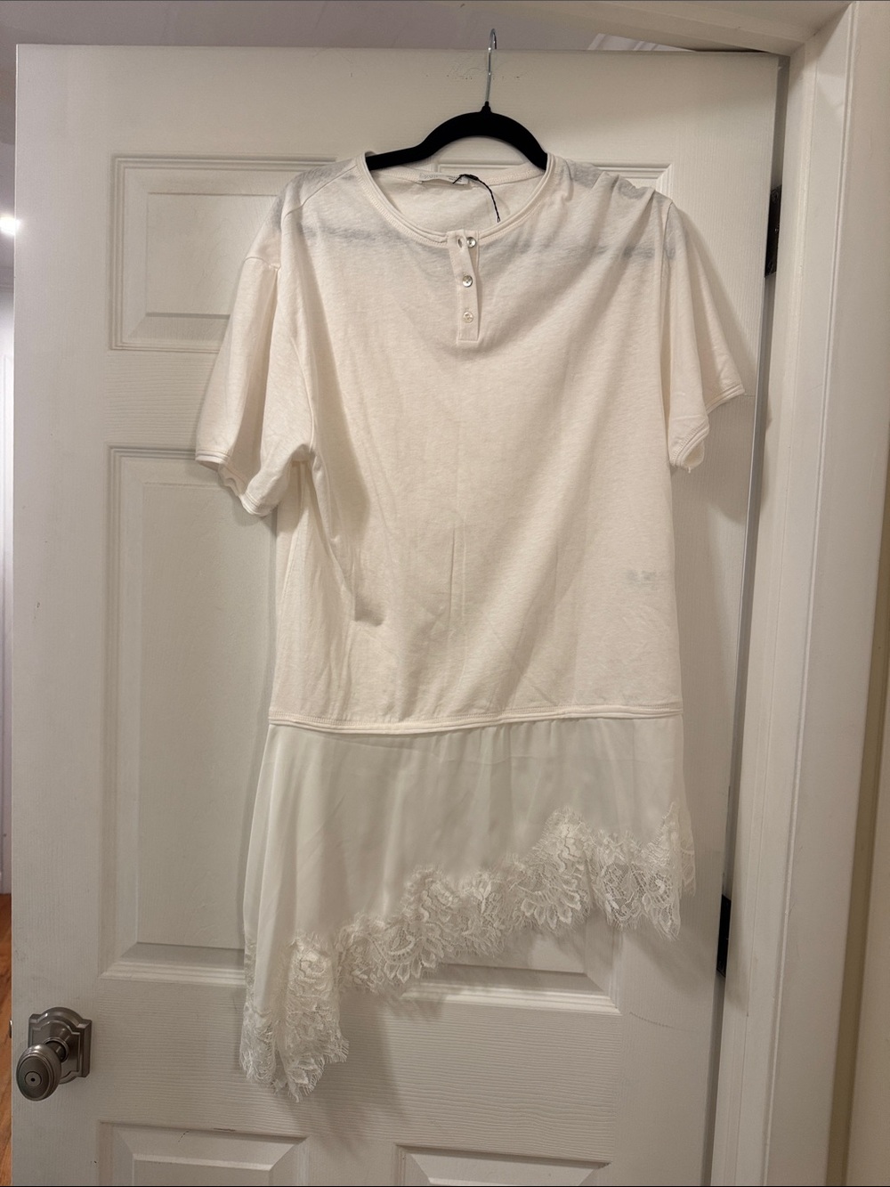 Zara White Short-Sleeve Lace-Hem Chemise